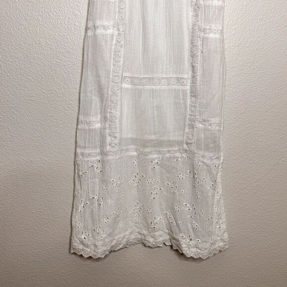 Free People Off Shoulder Dress Medium Ivory Cottagecore Prairie Indie Midi Eyele - Picture 8 of 15